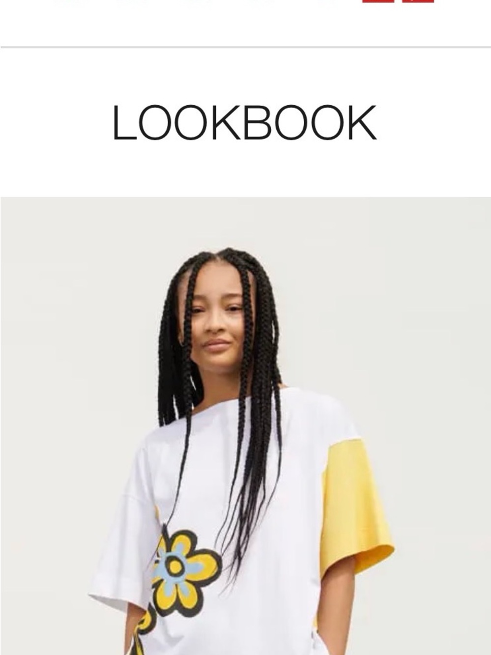 Marni Uniqlo White Tee with Yellow Sleeve and Floral Graphic